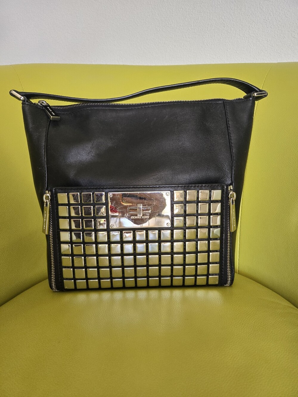 Michael Kors Black Shoulder Bag with Silver Stud Accent